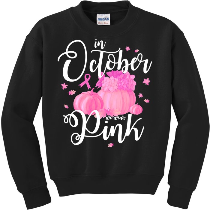 Breast Cancer Cute In October We Wear Pink Awareness Long Kids Sweatshirt