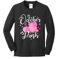 Breast Cancer Cute In October We Wear Pink Awareness Long Kids Long Sleeve Shirt