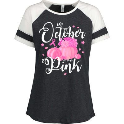 Breast Cancer Cute In October We Wear Pink Awareness Long Enza Ladies Jersey Colorblock Tee