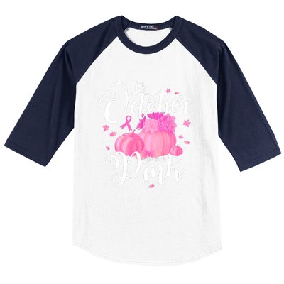 Breast Cancer Cute In October We Wear Pink Awareness Long Baseball Sleeve Shirt