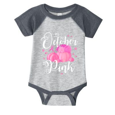 Breast Cancer Cute In October We Wear Pink Awareness Long Infant Baby Jersey Bodysuit