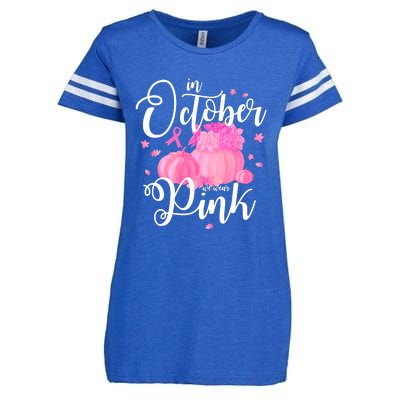 Breast Cancer Cute In October We Wear Pink Awareness Long Enza Ladies Jersey Football T-Shirt