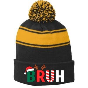 Bruh Christmas Christmas Xmas Teens Boy Funny Christmas Stripe Pom Pom Beanie