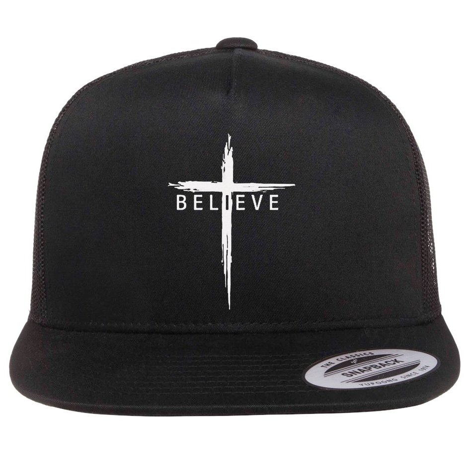 Believe Christian Cross Jesus Christ Christians Flat Bill Trucker Hat