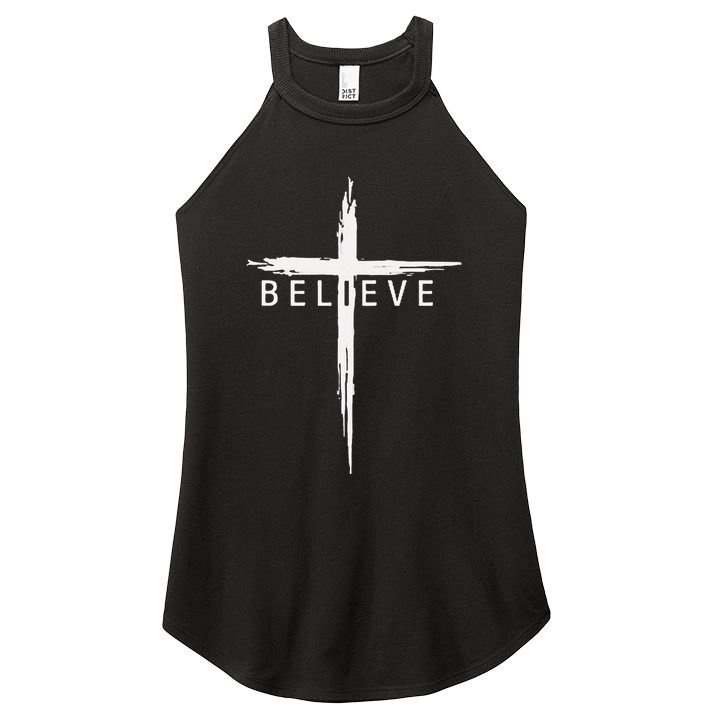 Believe Christian Cross Jesus Christ Christians Women's Perfect Tri Rocker Tank
