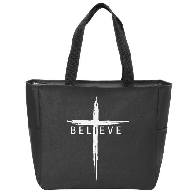 Believe Christian Cross Jesus Christ Christians Zip Tote Bag