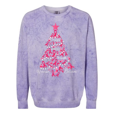 Breast Cancer Christmas Tree Ribbon Fight Awareness Colorblast Crewneck Sweatshirt