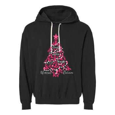 Breast Cancer Christmas Tree Ribbon Fight Awareness Garment-Dyed Fleece Hoodie