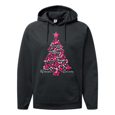 Breast Cancer Christmas Tree Ribbon Fight Awareness Performance Fleece Hoodie