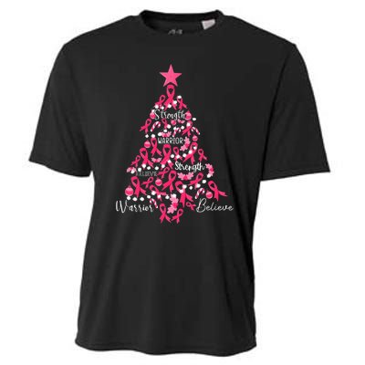 Breast Cancer Christmas Tree Ribbon Fight Awareness Cooling Performance Crew T-Shirt