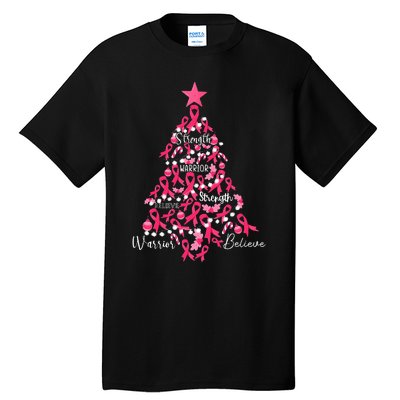 Breast Cancer Christmas Tree Ribbon Fight Awareness Tall T-Shirt