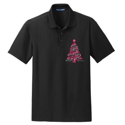 Breast Cancer Christmas Tree Ribbon Fight Awareness Dry Zone Grid Polo