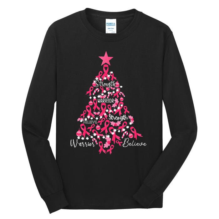 Breast Cancer Christmas Tree Ribbon Fight Awareness Tall Long Sleeve T-Shirt