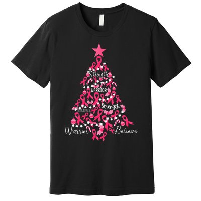 Breast Cancer Christmas Tree Ribbon Fight Awareness Premium T-Shirt