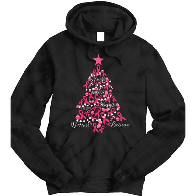 Breast Cancer Christmas Tree Ribbon Fight Awareness Tie Dye Hoodie