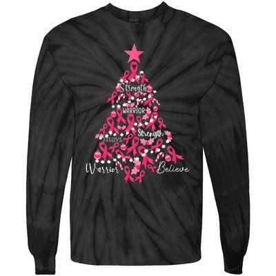 Breast Cancer Christmas Tree Ribbon Fight Awareness Tie-Dye Long Sleeve Shirt