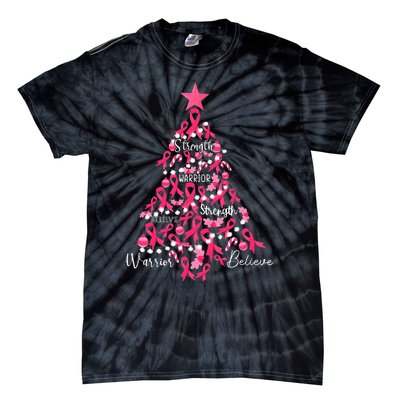 Breast Cancer Christmas Tree Ribbon Fight Awareness Tie-Dye T-Shirt