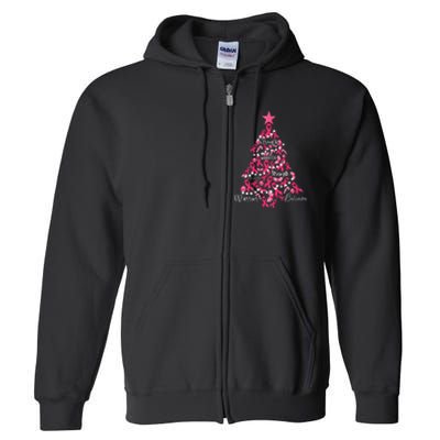 Breast Cancer Christmas Tree Ribbon Fight Awareness Full Zip Hoodie