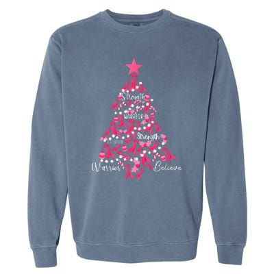 Breast Cancer Christmas Tree Ribbon Fight Awareness Garment-Dyed Sweatshirt