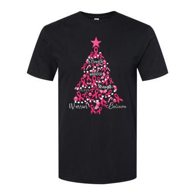 Breast Cancer Christmas Tree Ribbon Fight Awareness Softstyle CVC T-Shirt