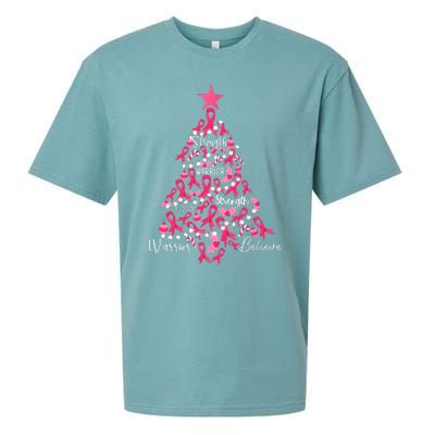 Breast Cancer Christmas Tree Ribbon Fight Awareness Sueded Cloud Jersey T-Shirt