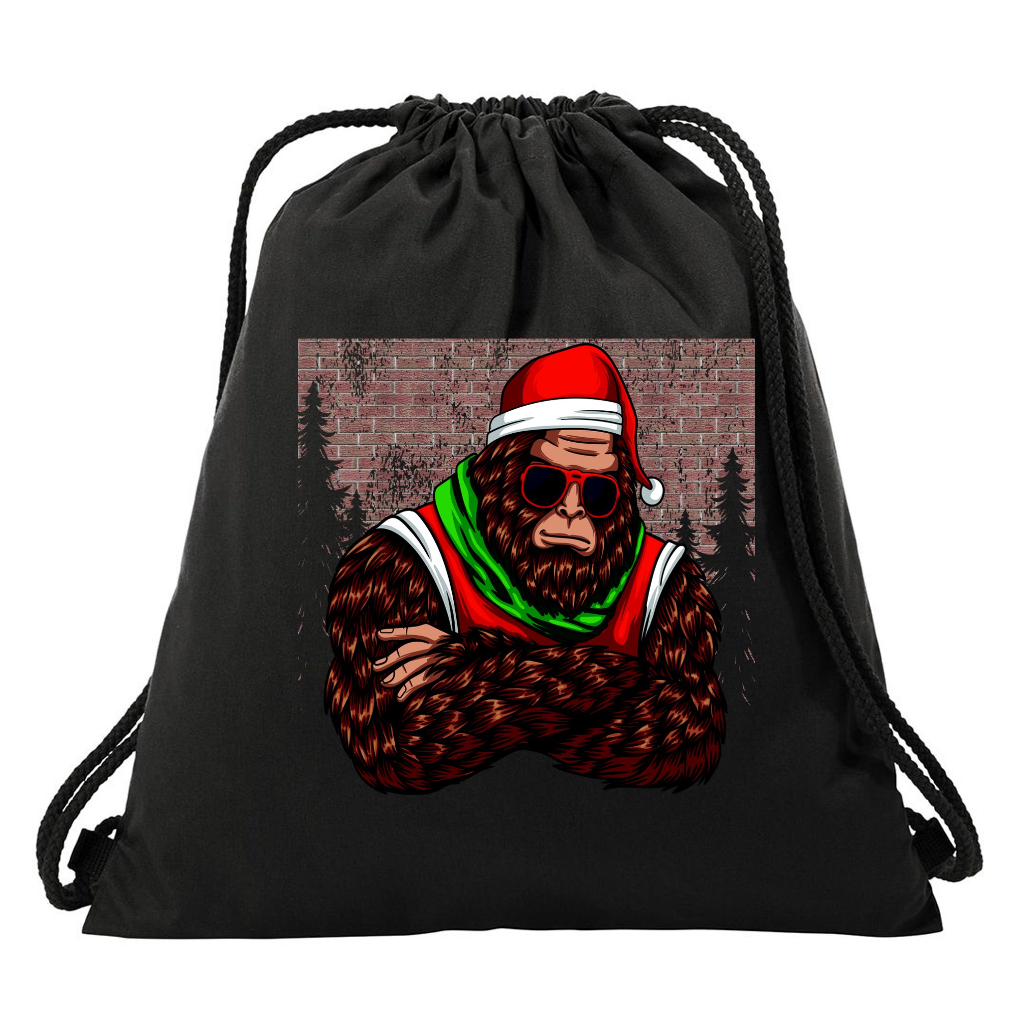 Bigfoot Christmas Cheer Drawstring Bag