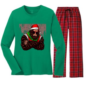 Bigfoot Christmas Cheer Women's Long Sleeve Flannel Pajama Set 