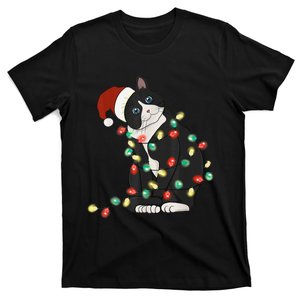 Black Cat Christmas Lights Cat Lover Funny Xmas Pajama T-Shirt