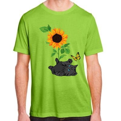 Black Cat Cats And Sunflowers Kitten Sunflower Butterfly Adult ChromaSoft Performance T-Shirt