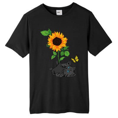 Black Cat Cats And Sunflowers Kitten Sunflower Butterfly Tall Fusion ChromaSoft Performance T-Shirt