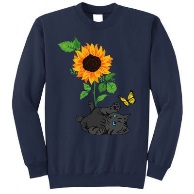 Black Cat Cats And Sunflowers Kitten Sunflower Butterfly Sweatshirt