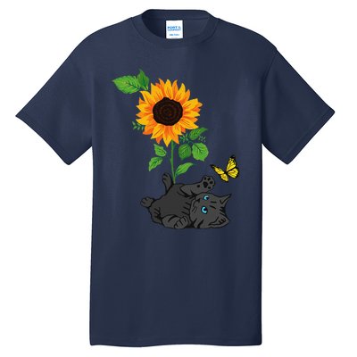 Black Cat Cats And Sunflowers Kitten Sunflower Butterfly Tall T-Shirt