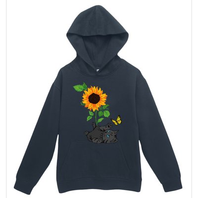 Black Cat Cats And Sunflowers Kitten Sunflower Butterfly Urban Pullover Hoodie