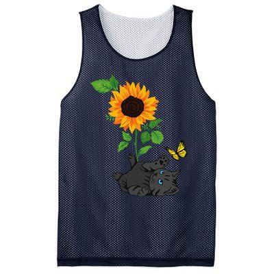 Black Cat Cats And Sunflowers Kitten Sunflower Butterfly Mesh Reversible Basketball Jersey Tank