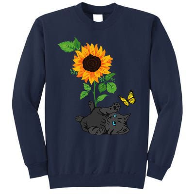 Black Cat Cats And Sunflowers Kitten Sunflower Butterfly Tall Sweatshirt