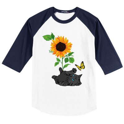 Black Cat Cats And Sunflowers Kitten Sunflower Butterfly Baseball Sleeve Shirt