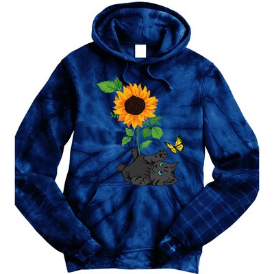 Black Cat Cats And Sunflowers Kitten Sunflower Butterfly Tie Dye Hoodie