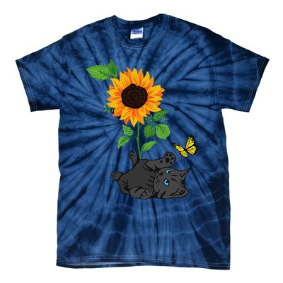 Black Cat Cats And Sunflowers Kitten Sunflower Butterfly Tie-Dye T-Shirt