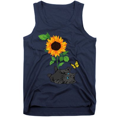 Black Cat Cats And Sunflowers Kitten Sunflower Butterfly Tank Top