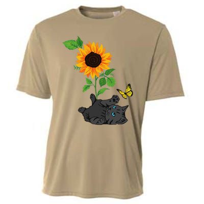 Black Cat Cats And Sunflowers Kitten Sunflower Butterfly Cooling Performance Crew T-Shirt