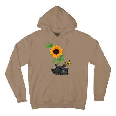 Black Cat Cats And Sunflowers Kitten Sunflower Butterfly Hoodie