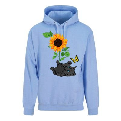 Black Cat Cats And Sunflowers Kitten Sunflower Butterfly Unisex Surf Hoodie