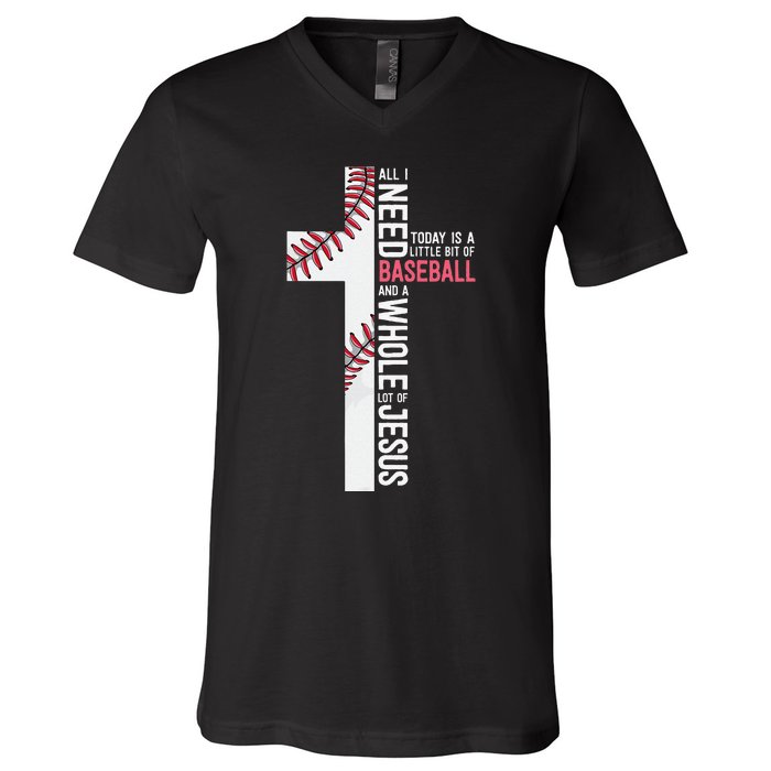 Baseball Christian Cross Philippians 4:13 Coach V-Neck T-Shirt