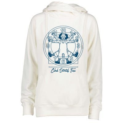 Big Comfy Couch Clock Stretch Time Womens Funnel Neck Pullover Hood