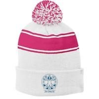 Big Comfy Couch Clock Stretch Time Stripe Pom Pom Beanie