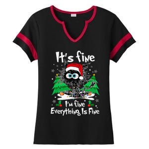 Black Cat Christmas Its Fine Im Fine Everything Is Fine Ladies Halftime Notch Neck Tee