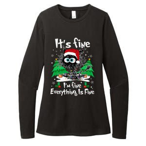 Black Cat Christmas Its Fine Im Fine Everything Is Fine Womens CVC Long Sleeve Shirt