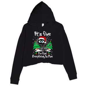 Black Cat Christmas Its Fine Im Fine Everything Is Fine Crop Fleece Hoodie