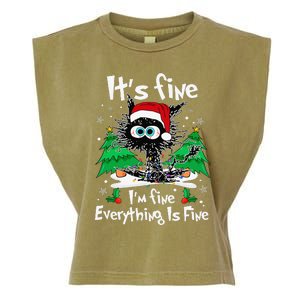 Black Cat Christmas Its Fine Im Fine Everything Is Fine Garment-Dyed Women's Muscle Tee