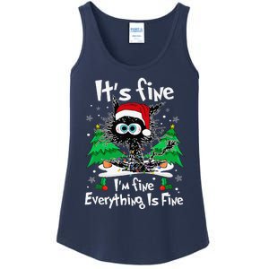 Black Cat Christmas Its Fine Im Fine Everything Is Fine Ladies Essential Tank